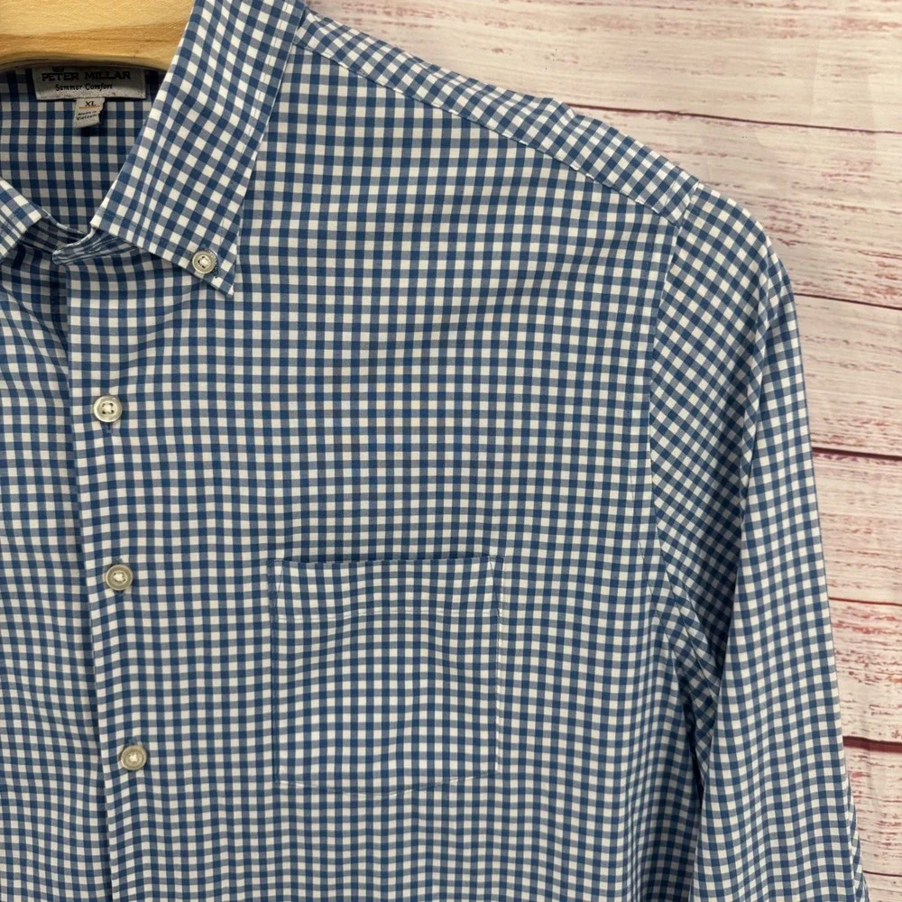 Peter Millar Summer Comfort Shirt Mens XL Blue Gingham PGA Tour Performance - Picture 3 of 10